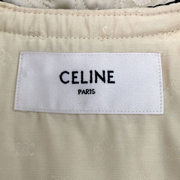 Celine Khaki Quilted Silk Satin Jacket With Black Trim Size XS 36 New With Tags - Picture 6 of 8